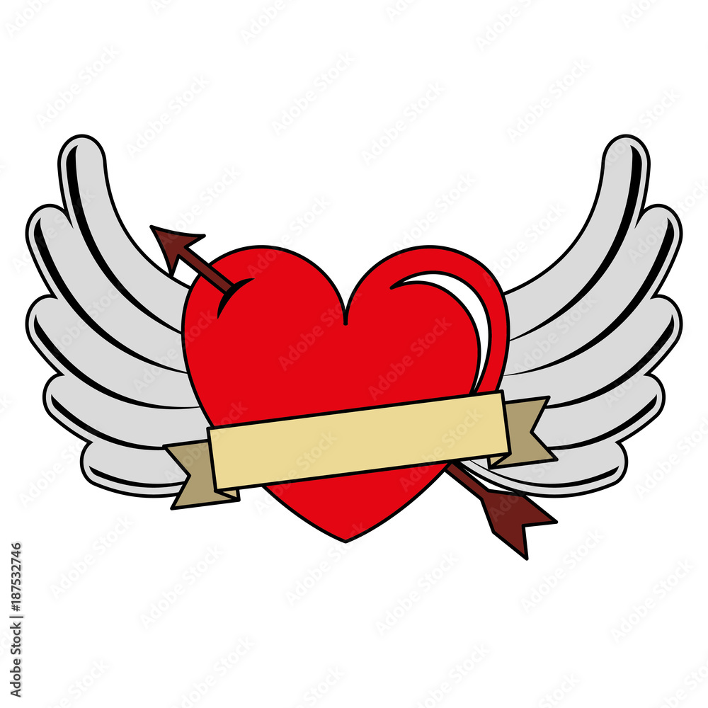 heart love with arrow and wings vector illustration design