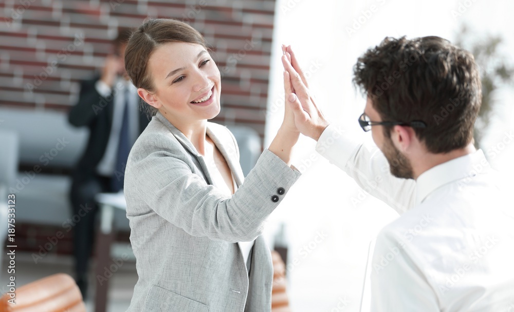 business colleagues to show their victory business colleagues to show their victory