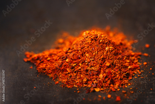 Fototapeta Naklejka Na Ścianę i Meble -  Traditional  harissa spice mix - morrocan red hot chilles mixed