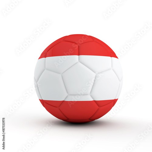 Austria flag soccer football against a plain white background. 3D Rendering