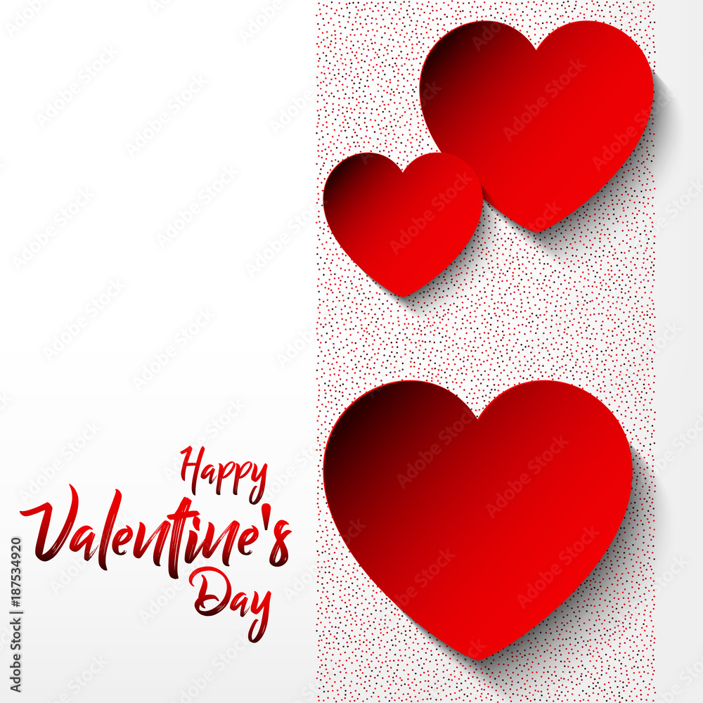 Vector illustration of Valentine's Day. red hearts with shine