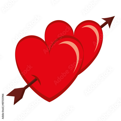two hearts with arrow love card vector illustration design