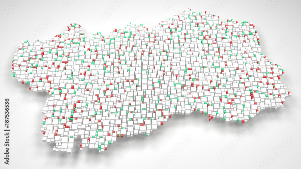 Map of Aosta Valley - Italy | 3d Rendering, mosaic of little bricks - White and Flag colors