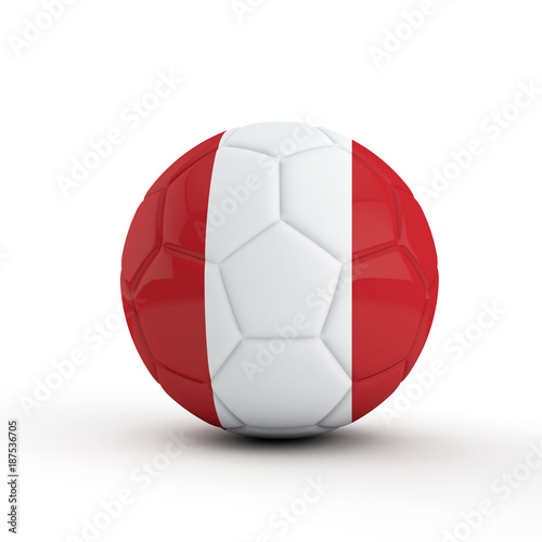 Peru flag soccer football against a plain white background. 3D Rendering