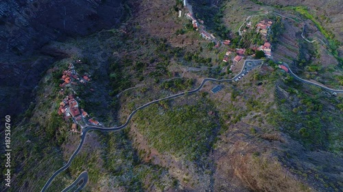 aerial view winding road near Masca gorge