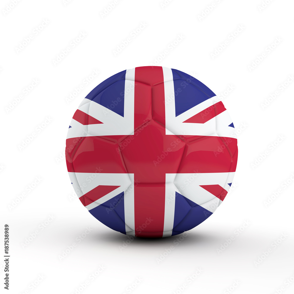 Obraz premium United Kingdom flag soccer football against a plain white background. 3D Rendering