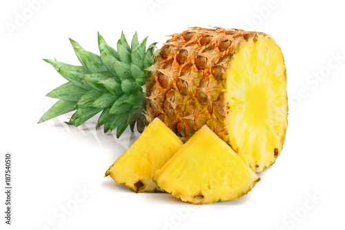 pineapple with slices isolated on white background