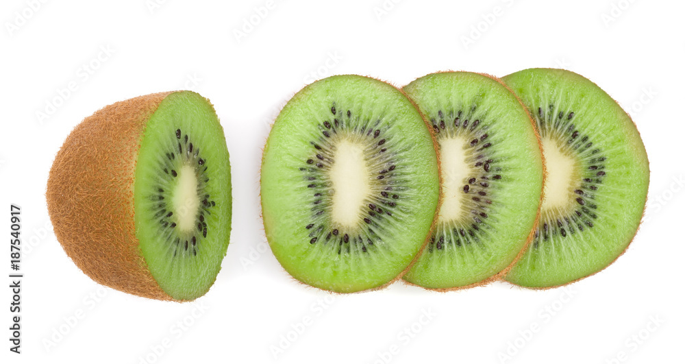 Fototapeta premium sliced kiwi fruit isolated on white background. Flat lay pattern. Top view