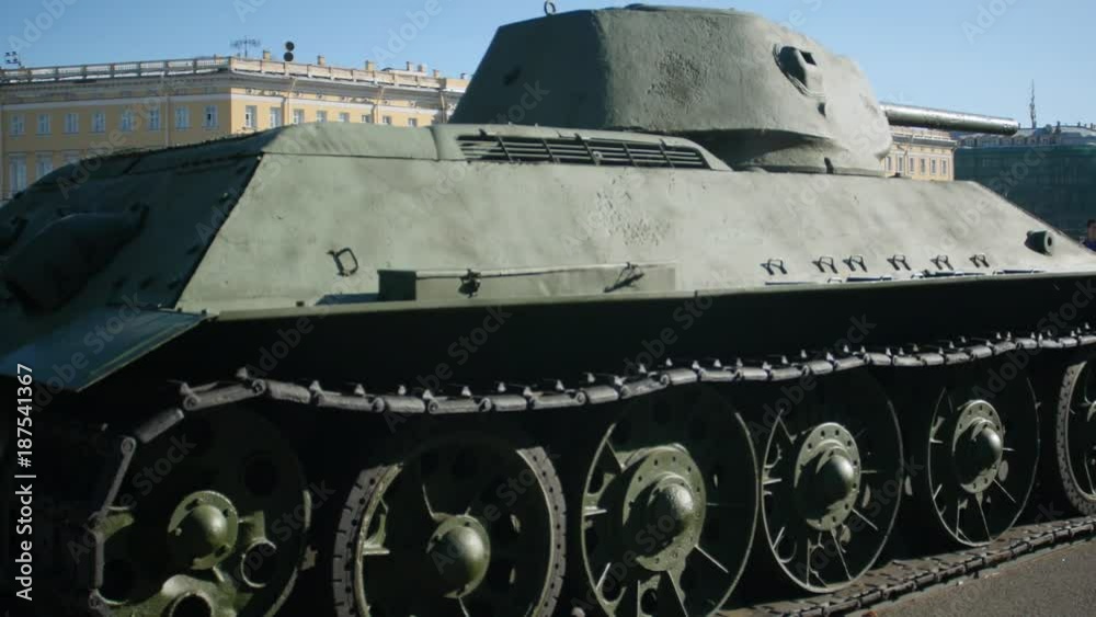 Tank T-34. Russian tank of the times of the Second World War. Close-up shot. Tank T-34. Russian tank of the times of the Second World War. Close-up shot.