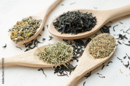 various tea, thyme and rosemary