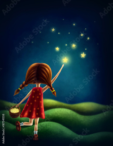 Wall Mural Girl trying to catch a star