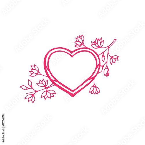 Heart doodle isolated art. Vector illustration for coloring book. Valentine day greeting card. Pink design. Hand draw.