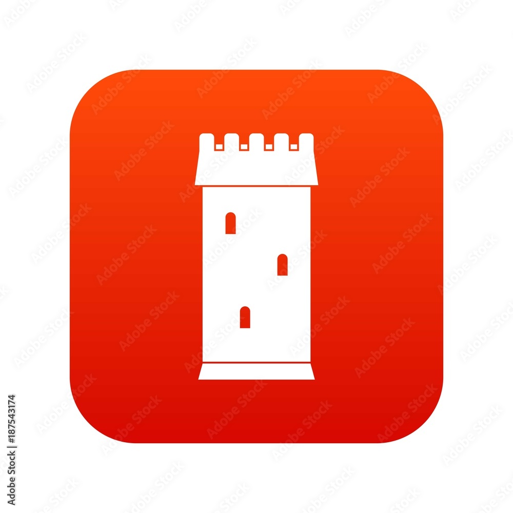 Fortress tower icon digital red Fortress tower icon digital red