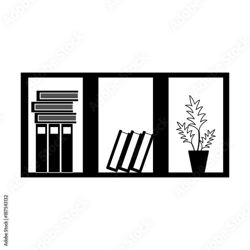 contour office wood shelf with books and plant