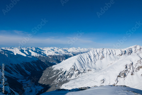 Winter landscape of Alpine mountain range. Solda, South Tyrol, Italy