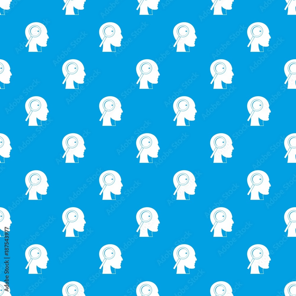 Magnifying glass in head pattern seamless blue
