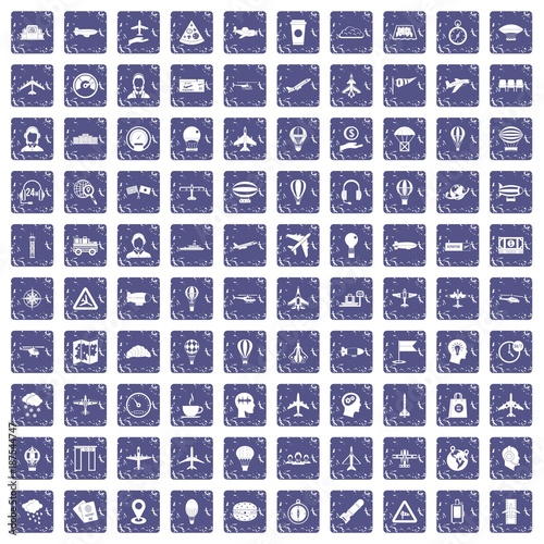 100 aviation icons set grunge sapphire