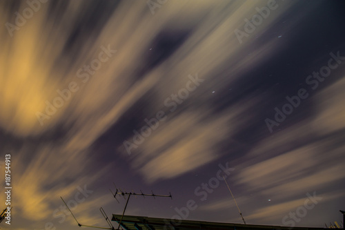 Long shutter speed exposure, night sky cloud, background