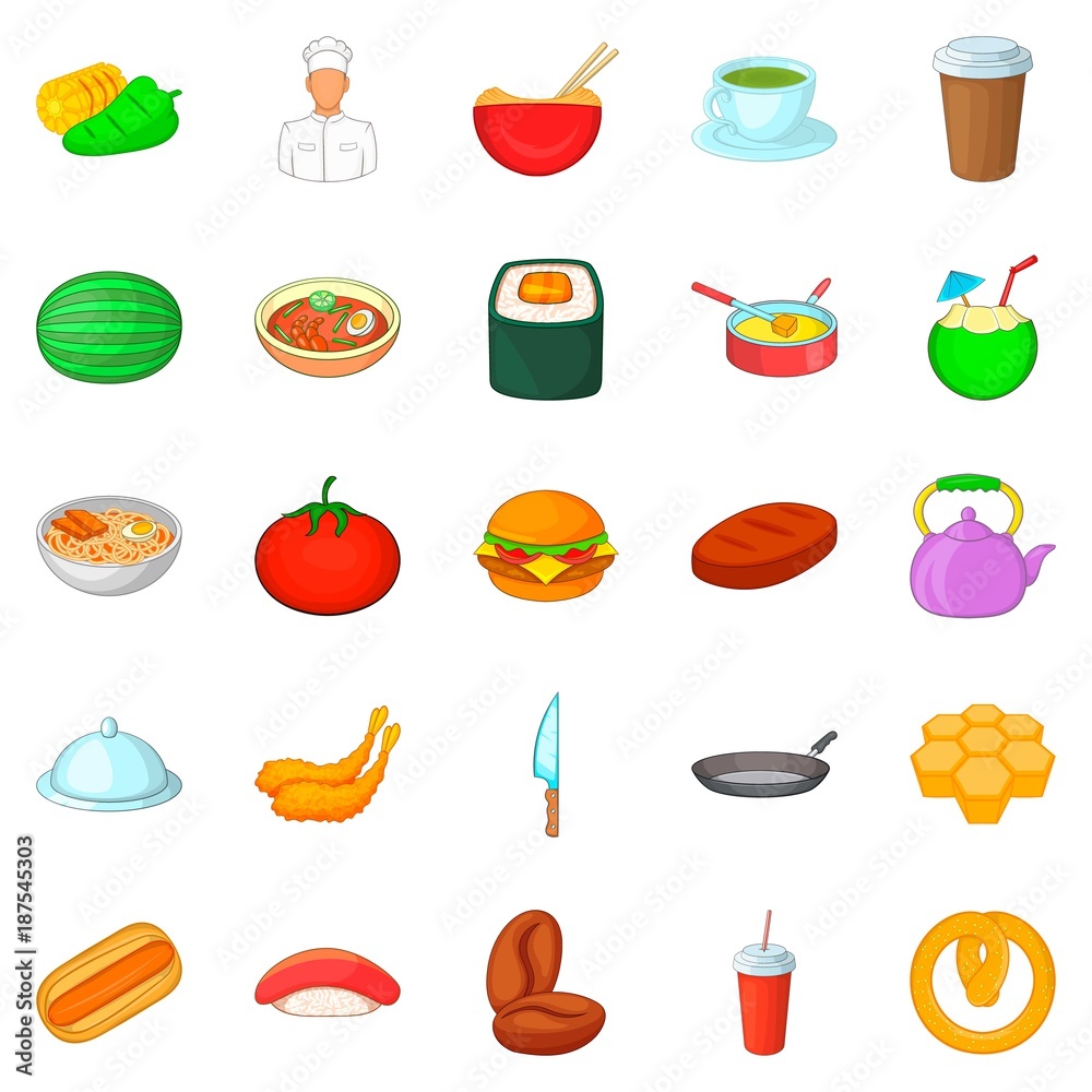 Sup icons set, cartoon style