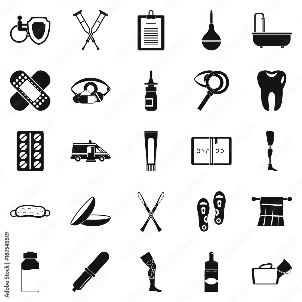 Disabled icons set, simple style Disabled icons set, simple style