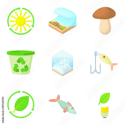 Killing nature icons set, cartoon style