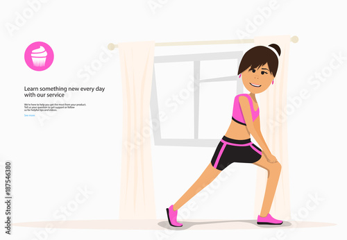 girl in a sports suit doing gymnastics at home