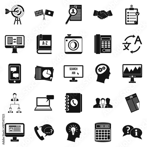 Polemic icons set, simple style