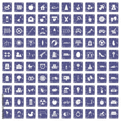 100 maternity leave icons set grunge sapphire