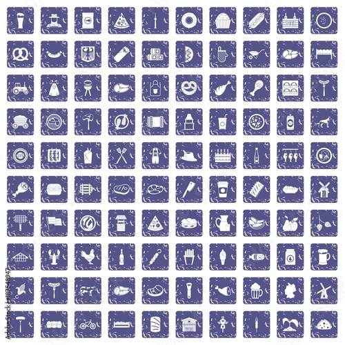 100 meat icons set grunge sapphire