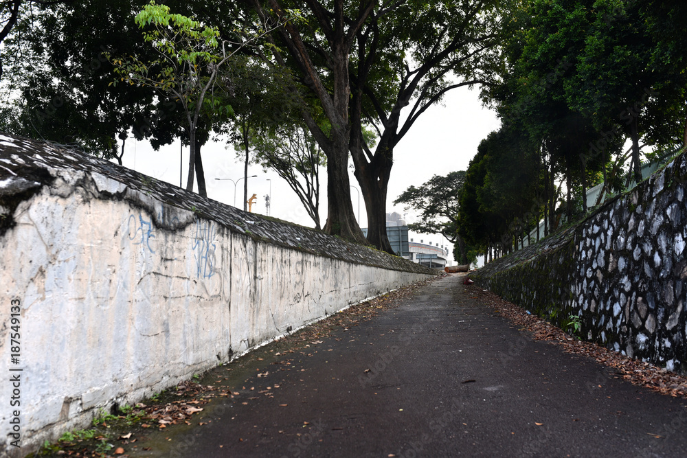 abandoned road with dead leaves located in kuala lumpur malaysia