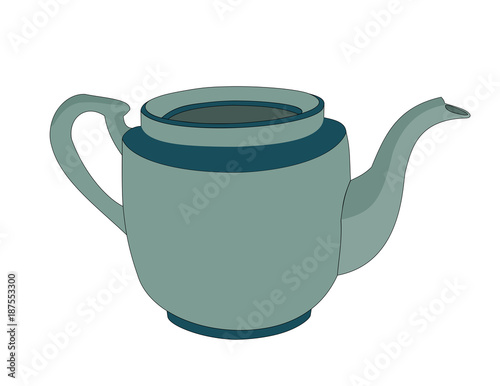 Isolated green ceramic teapot tableware on white background, illustrations icon