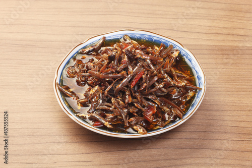 Sardines in tea oil with red pepper and fermented soya beans - A popular and delicious Taiwanese food appetizer.