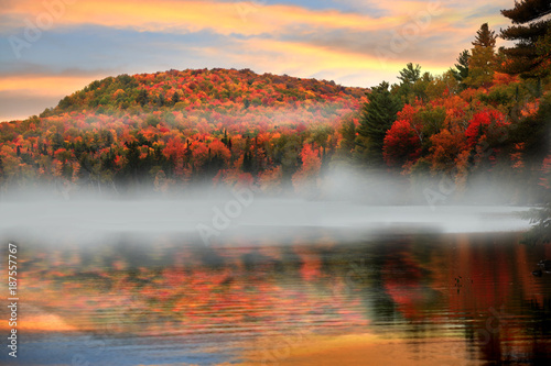 Morning fog in rural Vermont in autumn time