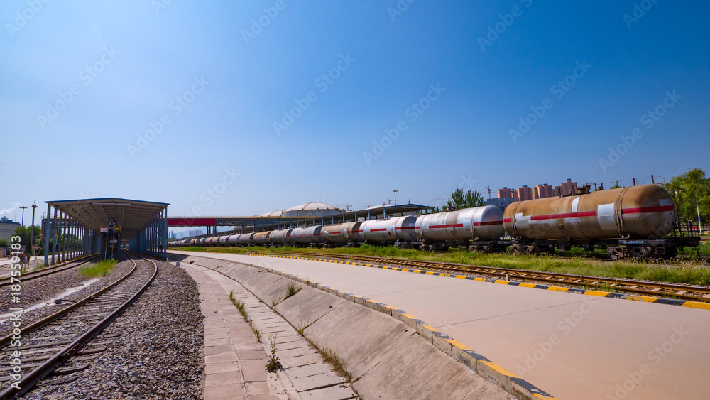 cargo railway station in blue sky