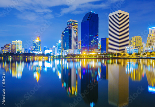 city night view at Benjakitti Park, Bangkok, Thailand