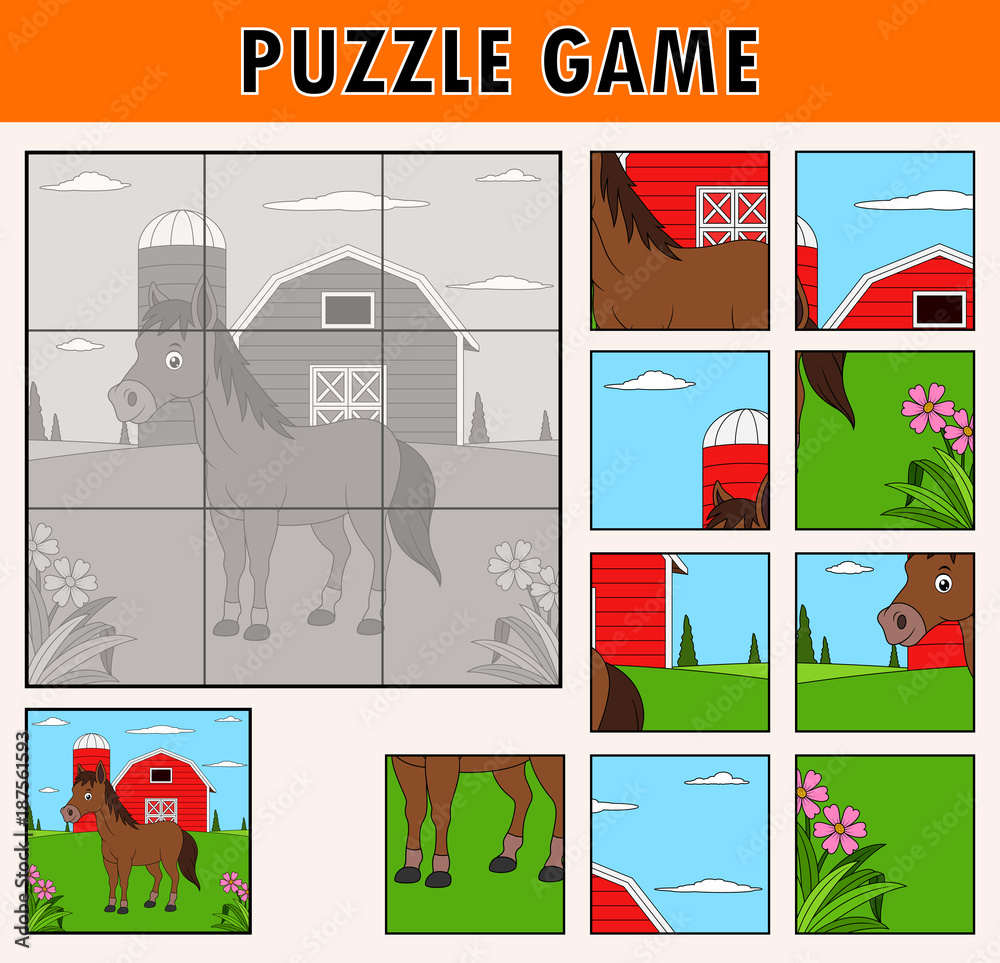 Jigsaw puzzle game with cute horse animal