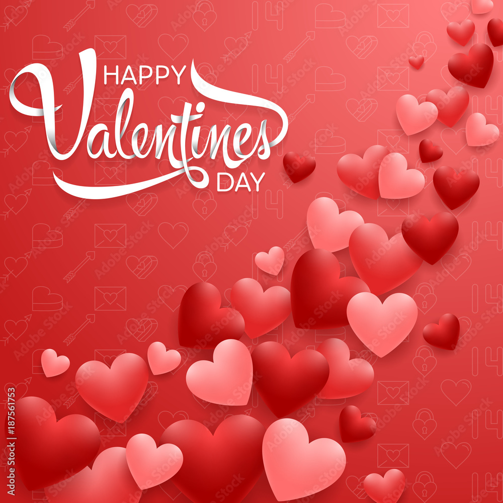 Valentines day greeting card with hearts on red background Valentines day greeting card with hearts on red background