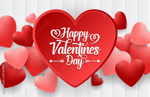 Happy valentines day background with bright red heart