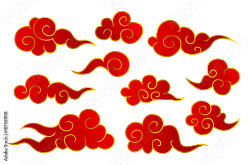 Collection of red and gold chinese cloud symbols
