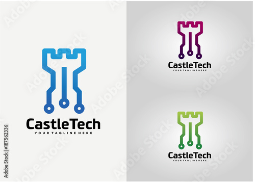 Castle Technology Logo Template Design Vector, Emblem, Design Concept, Creative Symbol, Icon