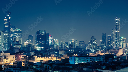 View of the business area in Bangkok at night  Bangkok is the capital of Thailand and is a popular tourist destination.