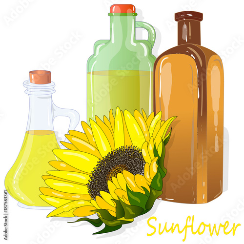 Sunflower oil bottle isolated on white illustration