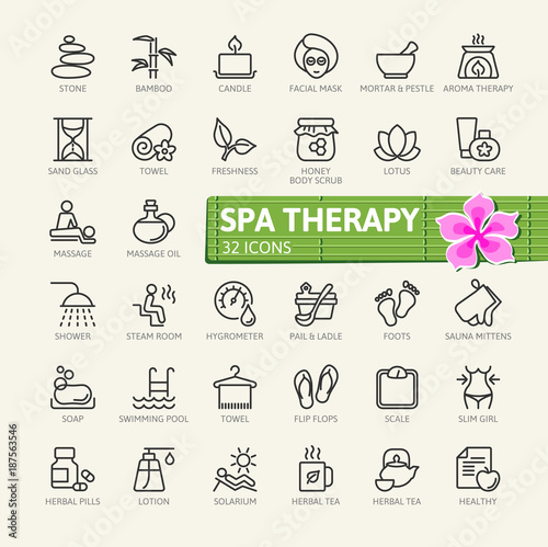 SPA therapy massage cosmetics elements - minimal thin line web icon set. Outline icons collection. Simple vector illustration.