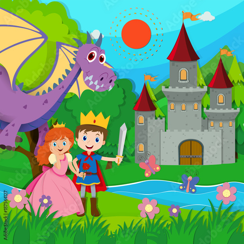 Fototapeta Naklejka Na Ścianę i Meble -  Fairytale scene with prince and princess