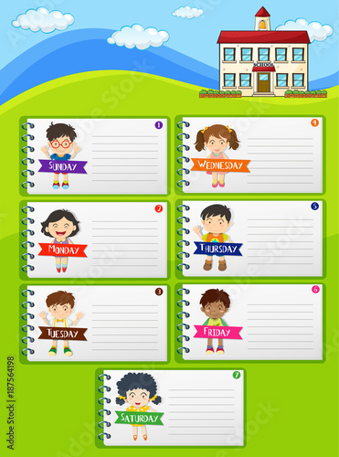 Weekly planner notes with kids and school