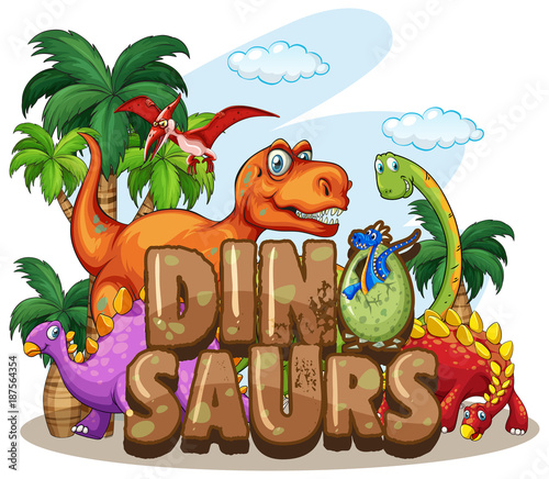 Dinosaur world design with many dinosaurs