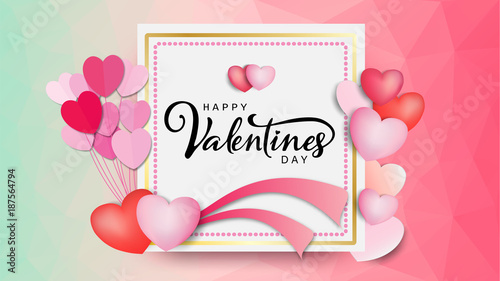 Happy Valentine's day calligraphic Inscription decorated with red heart background. vector illustration. brochure, flyer, wallpaper, invitation card, poster, banner.