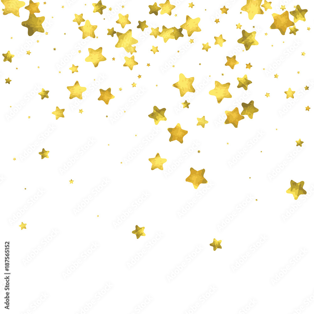 Star confetti. Gold random confetti background