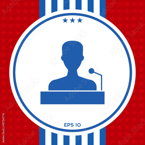 Speaker, orator speaking from tribune icon