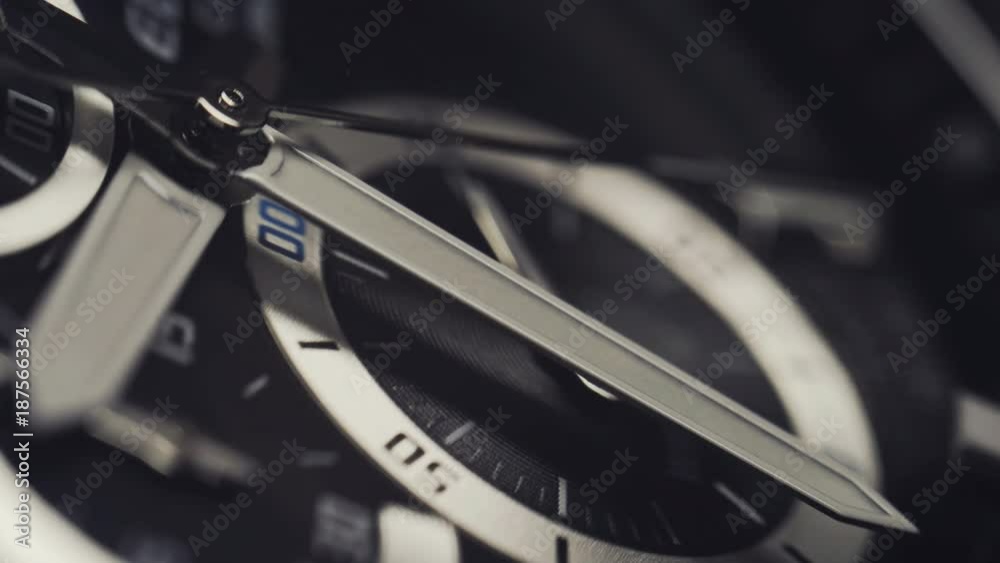 Macro shot of watch with second hand passing. Clock face rack focus. 4k Macro shot of watch with second hand passing. Clock face rack focus. 4k